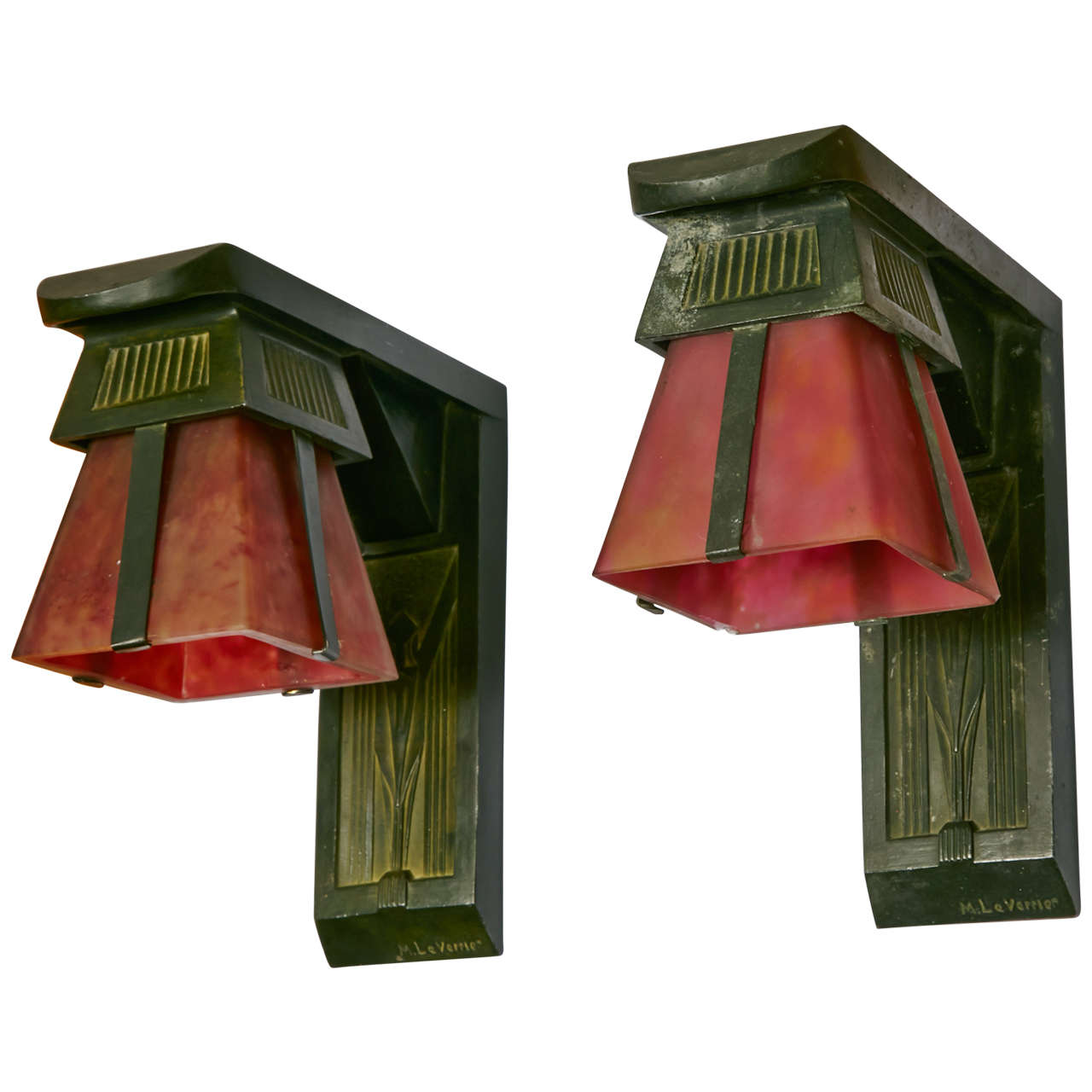 French Art Deco Sconces Signed by Max Le Verrier, circa 1920-1930 For Sale