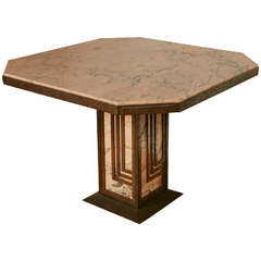 French Pink Marble and Wrought Iron Art Deco Table, circa 1925