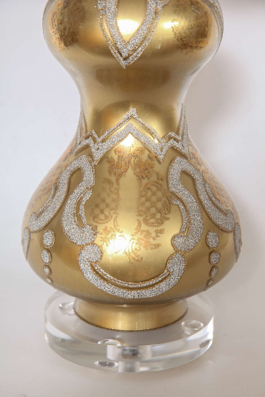 Mid-20th Century Gold Eglomise Lamps with Stippled Design