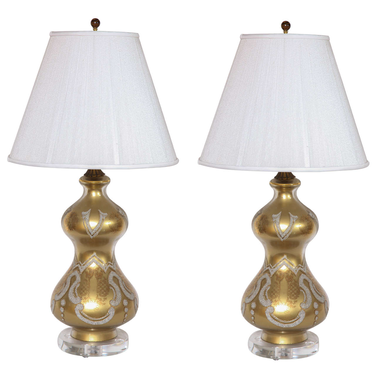 Gold Eglomise Lamps with Stippled Design