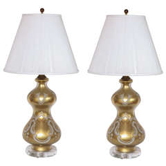 Gold Eglomise Lamps with Stippled Design