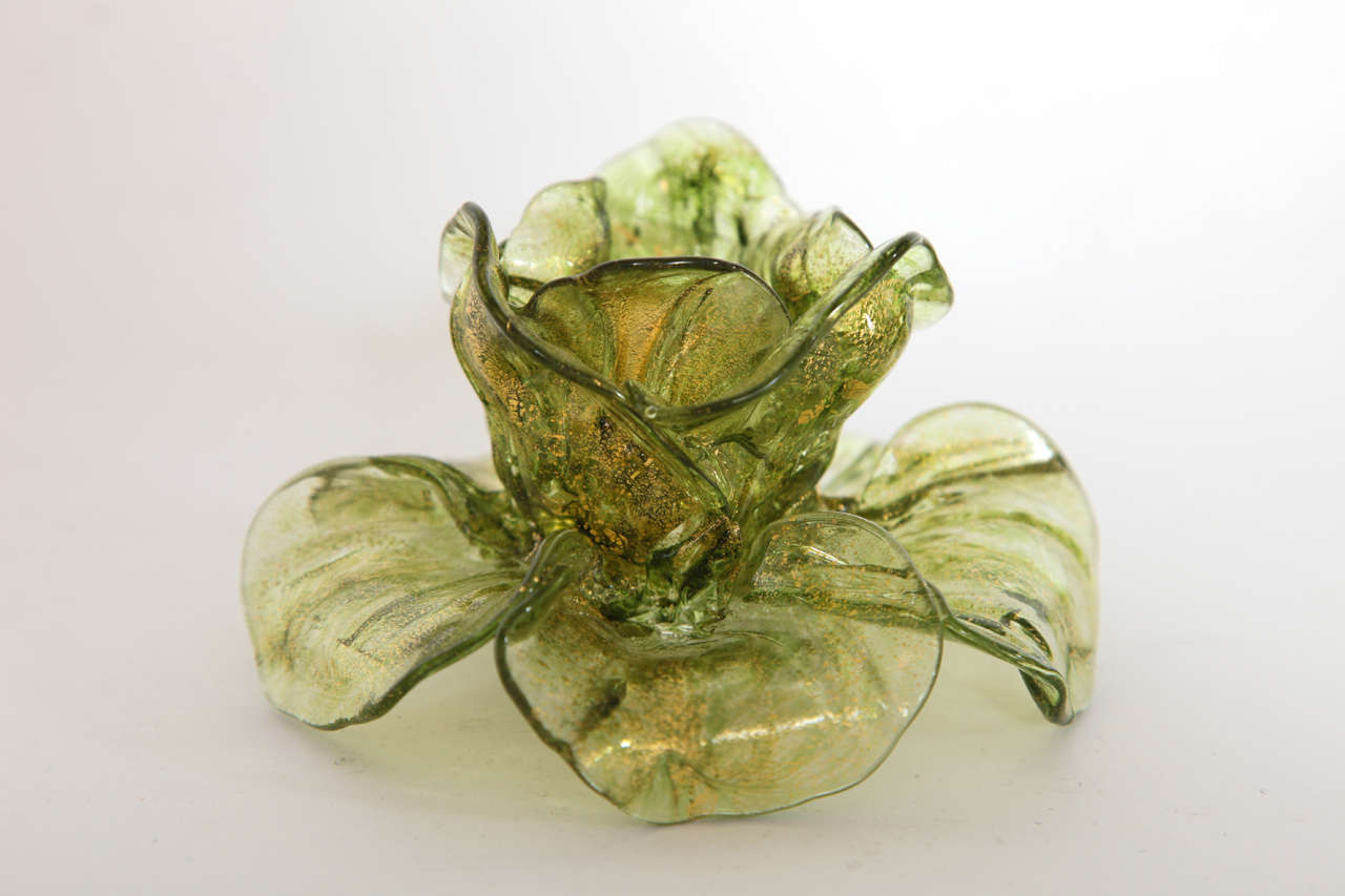 Italian Murano Glass Floral Candleholders