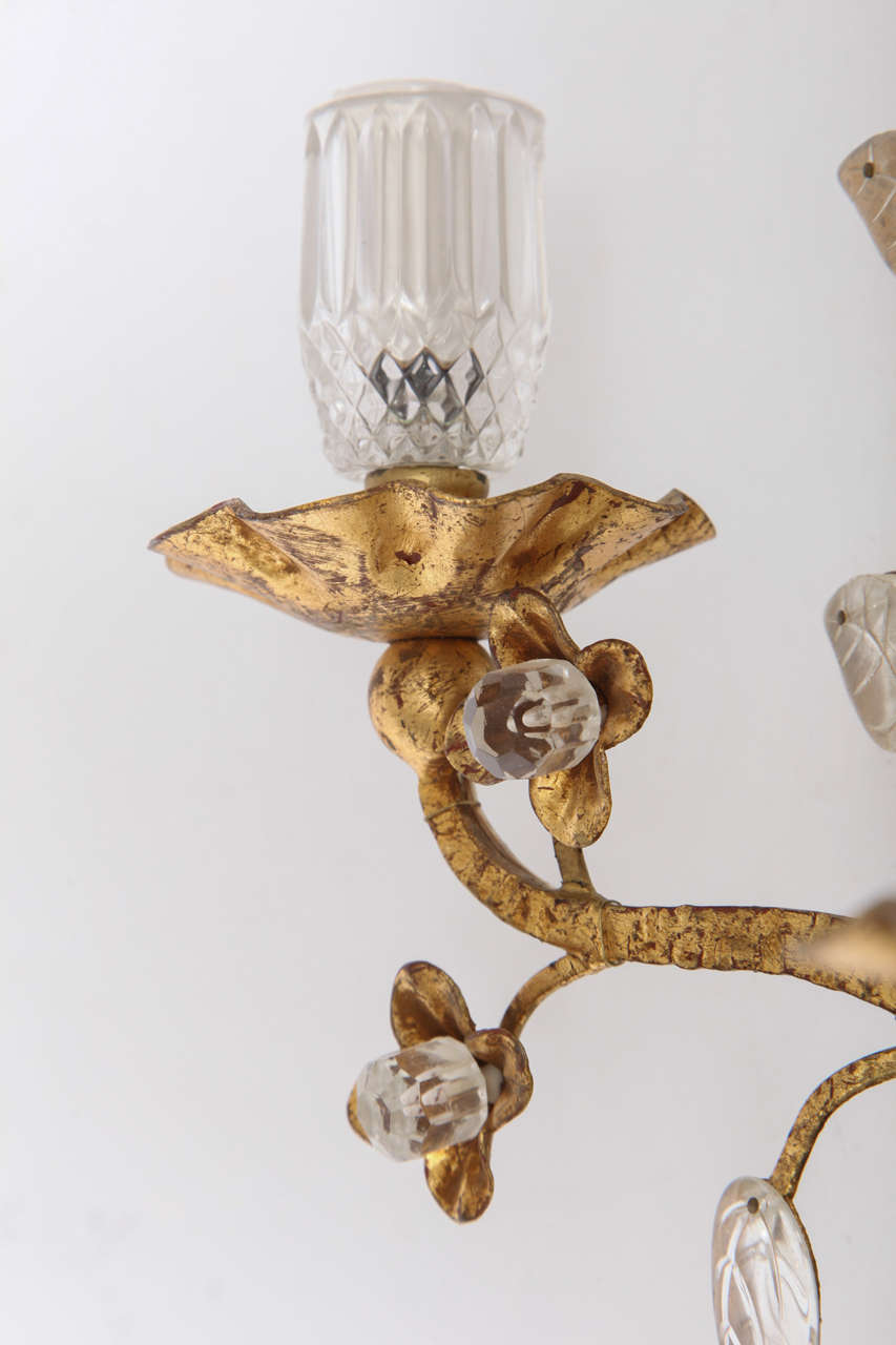 Floral Glass and Gilded Metal Sconces in the style of Maison Bagues 2