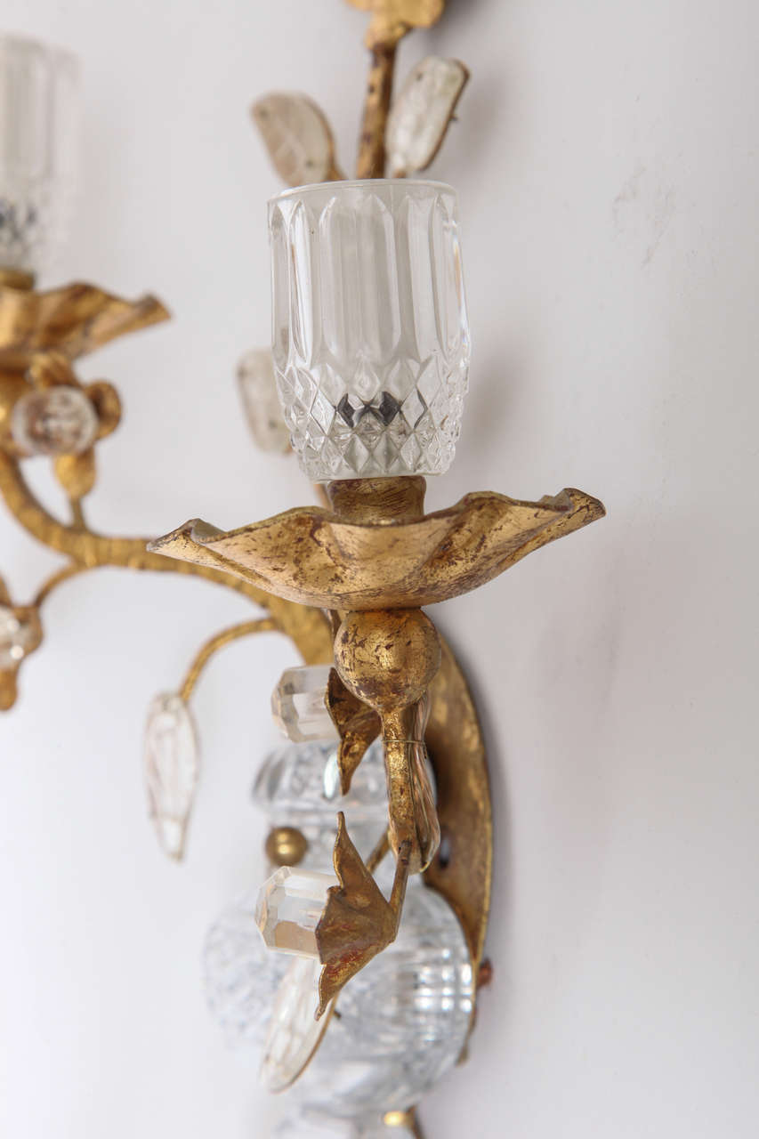 Floral Glass and Gilded Metal Sconces in the style of Maison Bagues 3