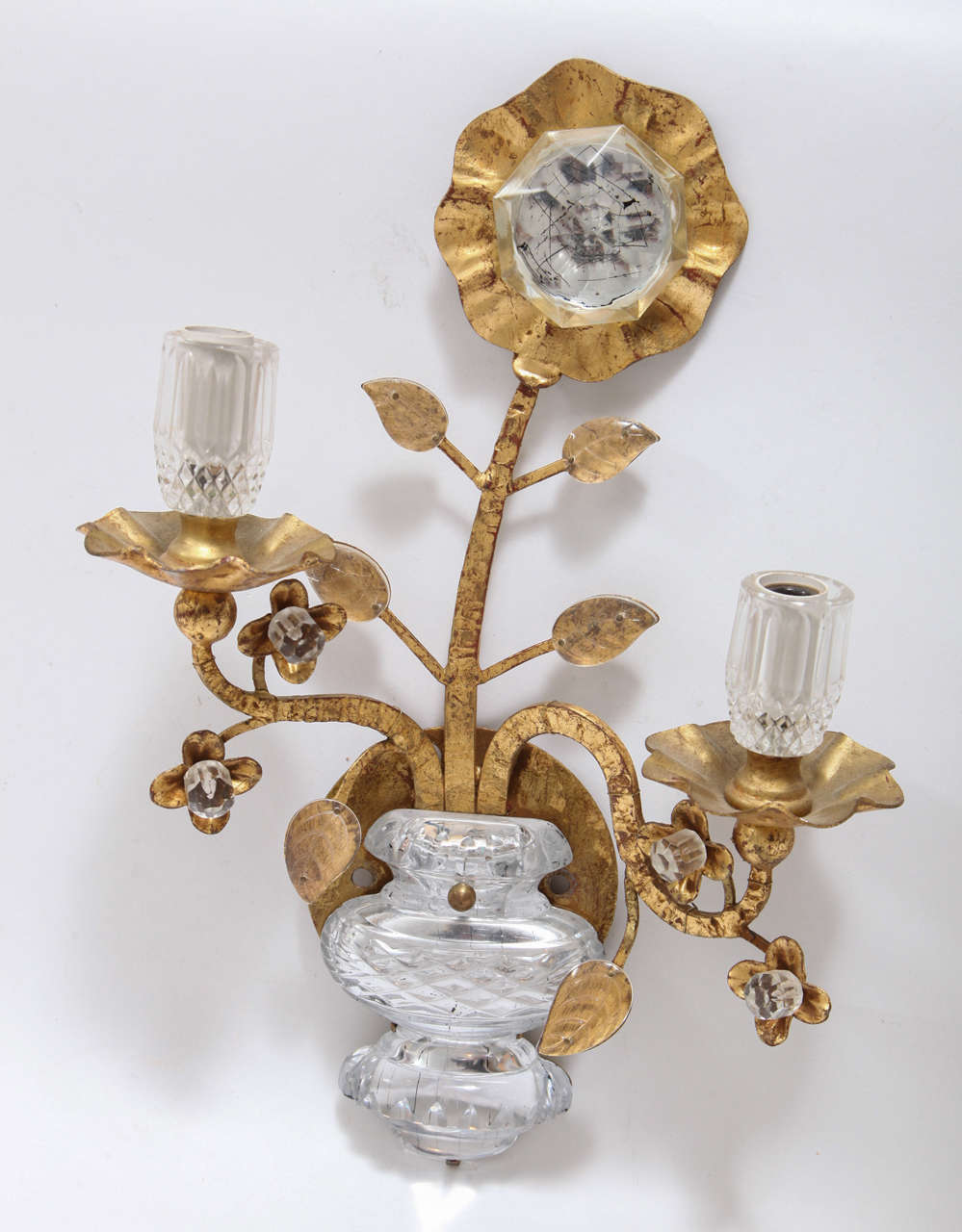 Floral Glass and Gilded Metal Sconces in the style of Maison Bagues 4