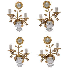 Floral Glass and Gilded Metal Sconces in the style of Maison Bagues