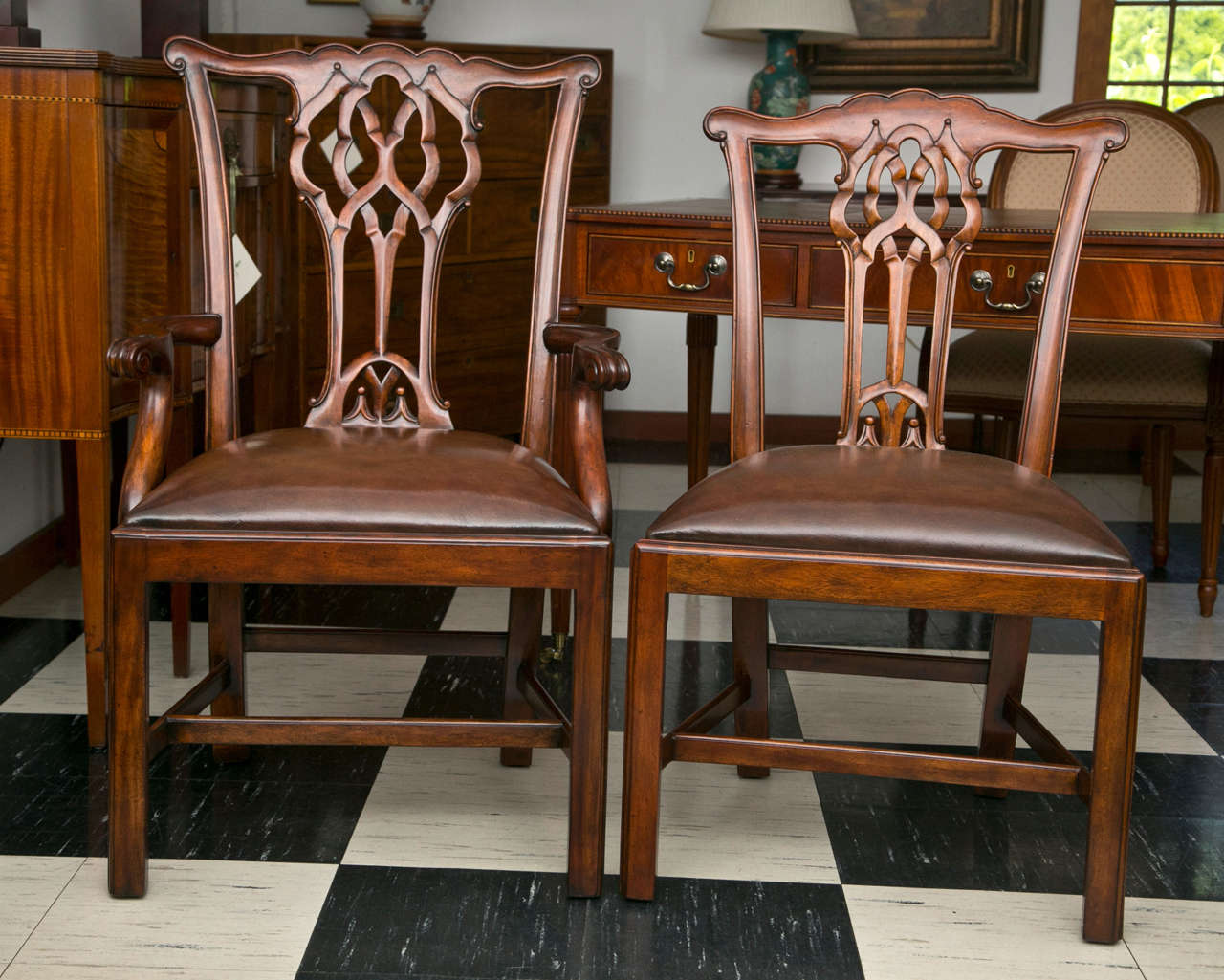 Set of Ten Chippendale Style Dining Chairs For Sale 4