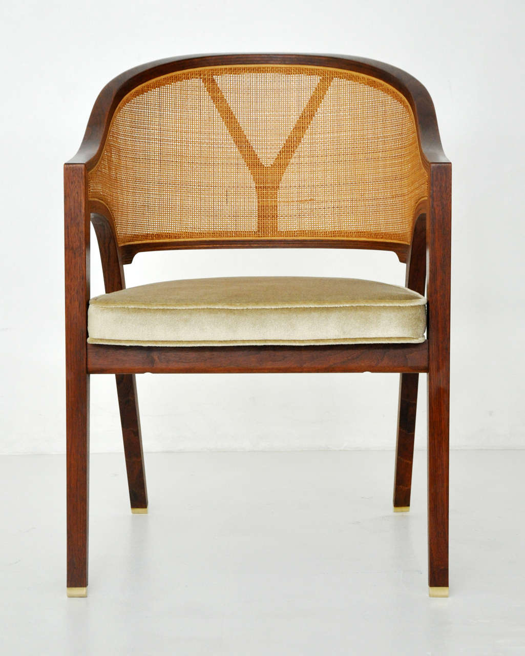 Pair of armchairs designed by Edward Wormley for Dunbar. Walnut frames with new mohair upholstery.