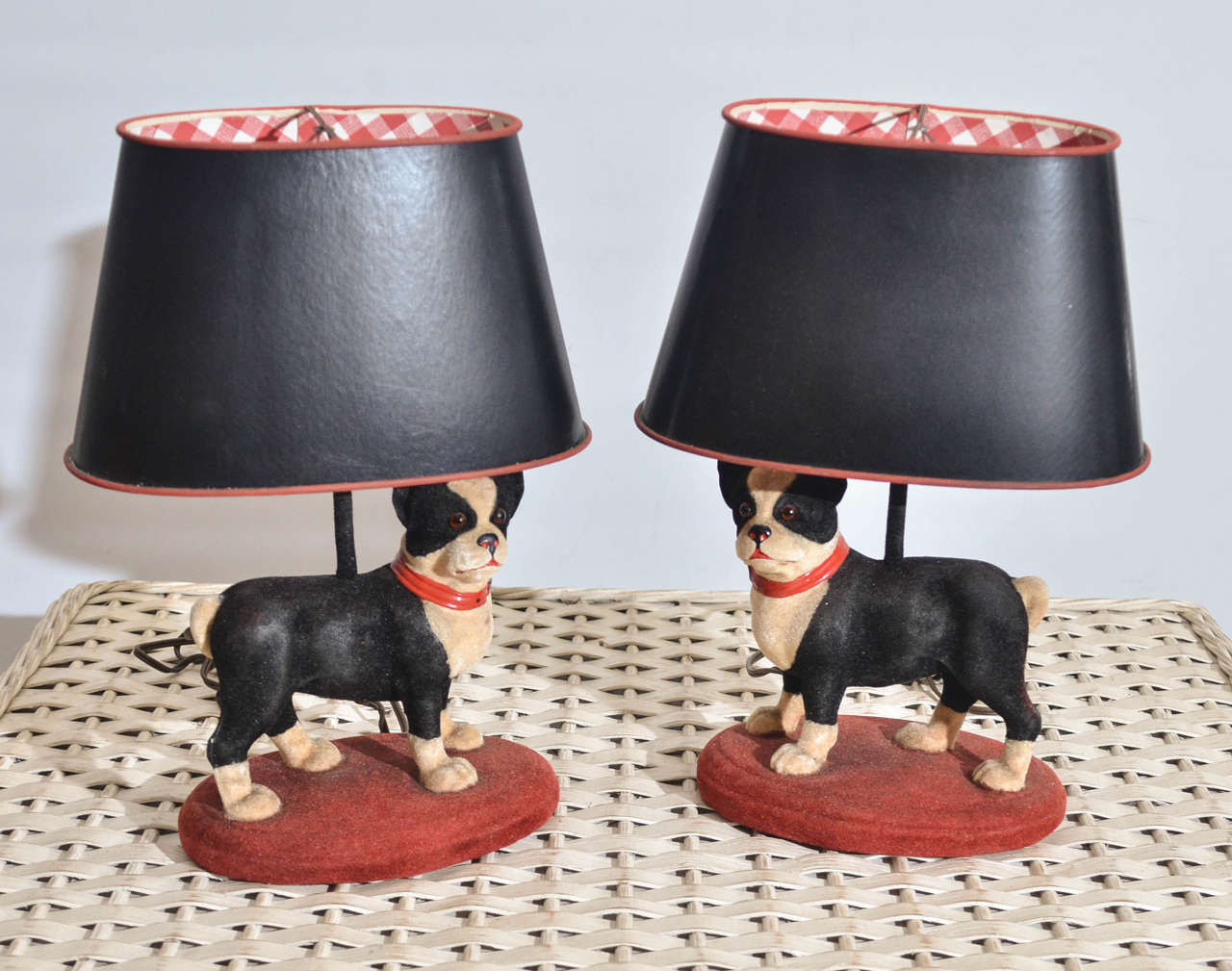 Pair of boxer dog lamps covered in flocking