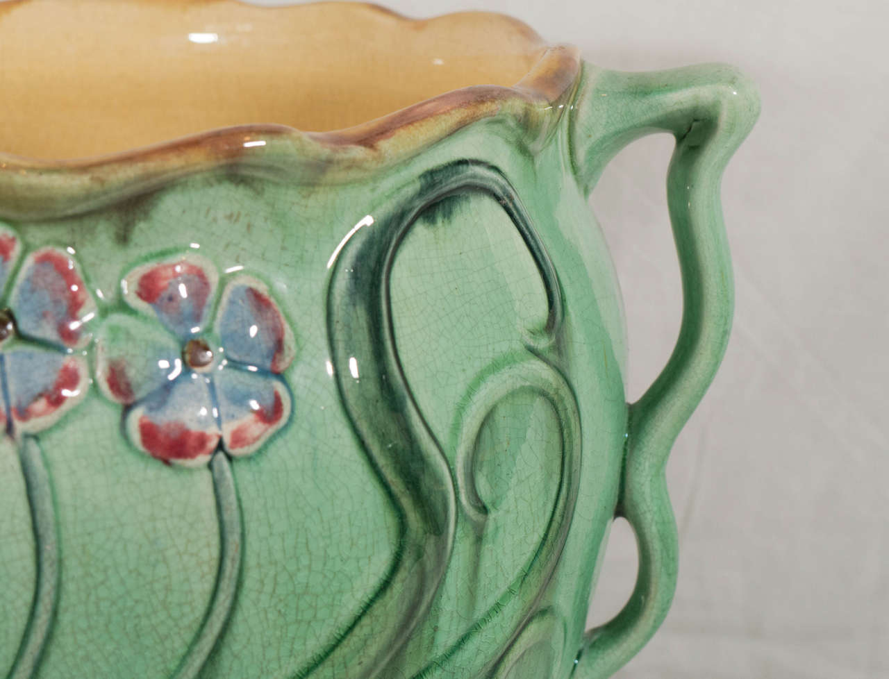 Glazed A Green Majolica Jardiniere