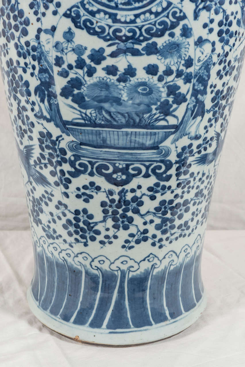 large blue and white vases