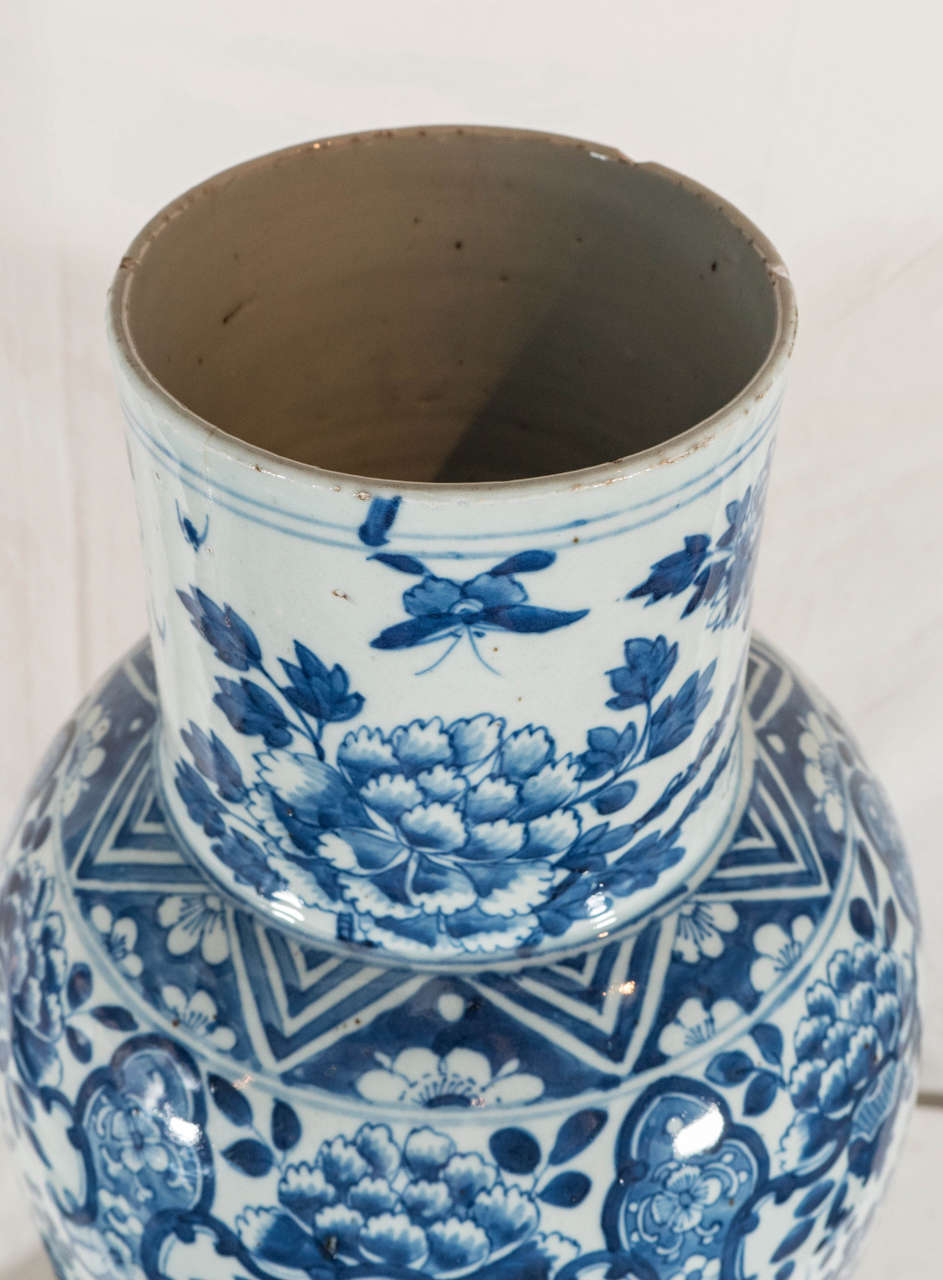 Hand-Painted Pair of Large Blue and White Chinese Porcelain Vases