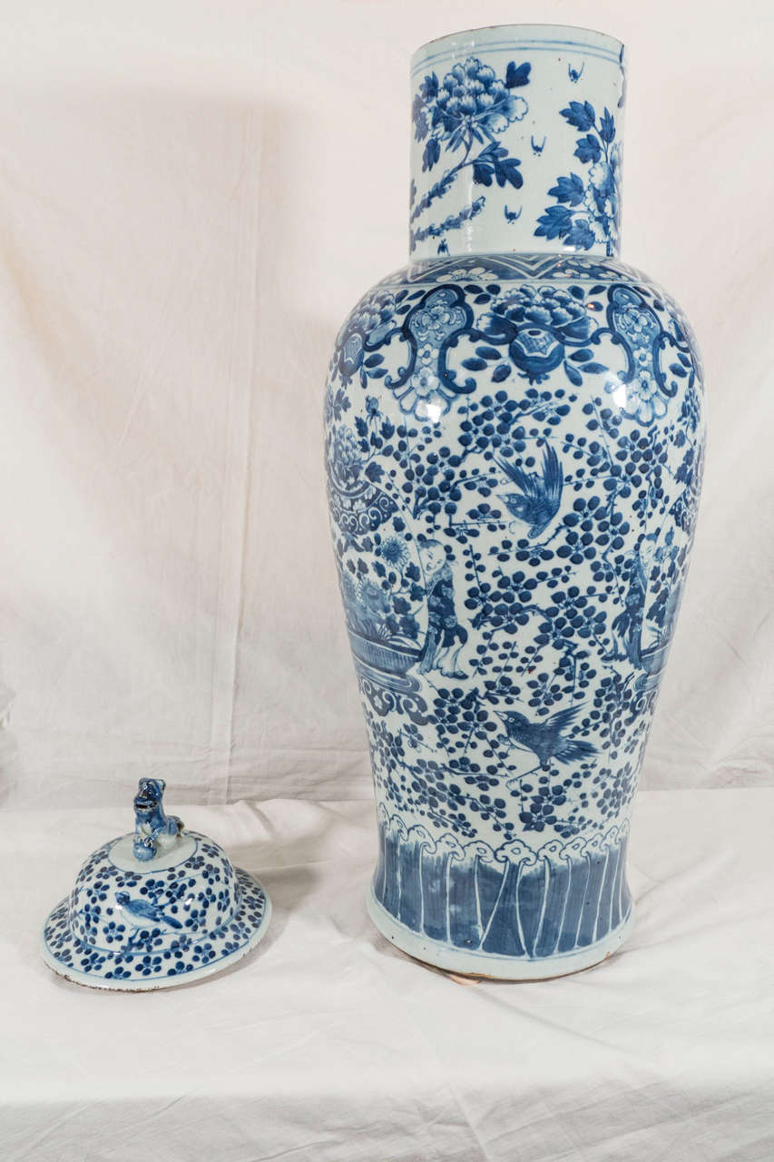 19th Century Pair of Large Blue and White Chinese Porcelain Vases