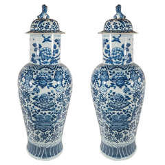 Antique Pair of Large Blue and White Chinese Porcelain Vases