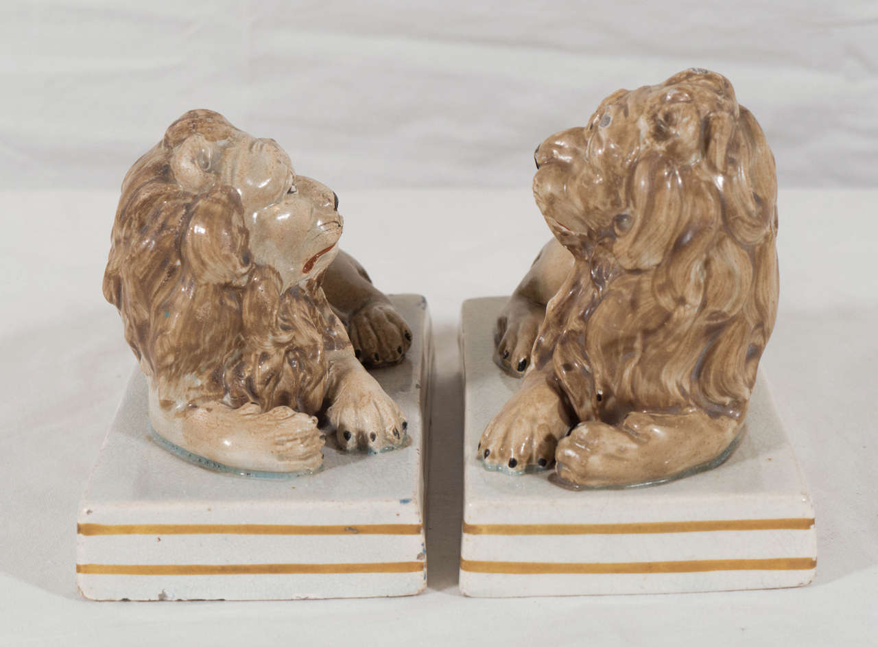 Earthenware Pair of Early 19th Century English Staffordshire Lions