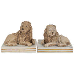 Antique Pair of Early 19th Century English Staffordshire Lions