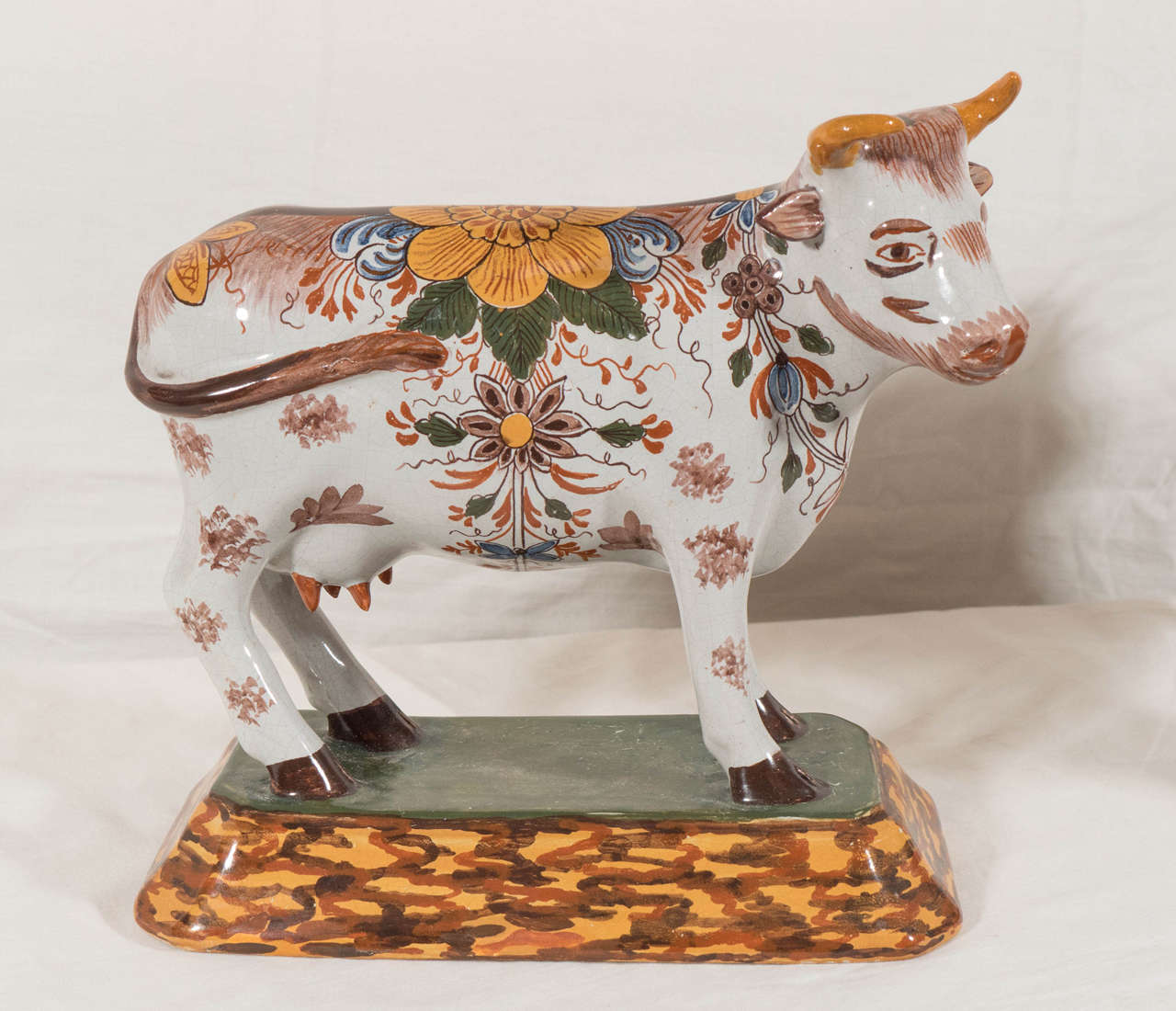 19th Century Pair of Polychrome Dutch Delft Cows