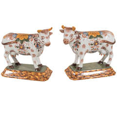 Pair of Polychrome Dutch Delft Cows