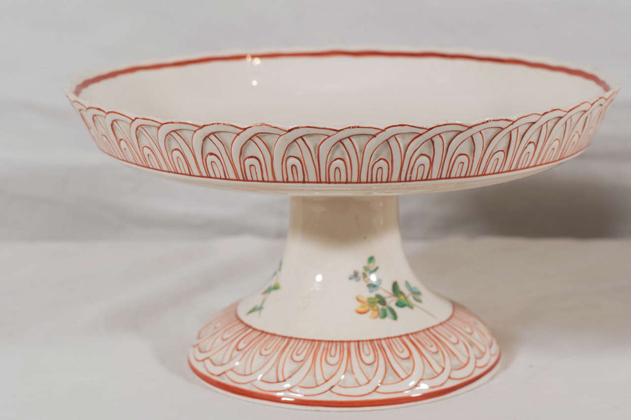 High Victorian Pair of Creamware Cake Stands Painted with Flowers