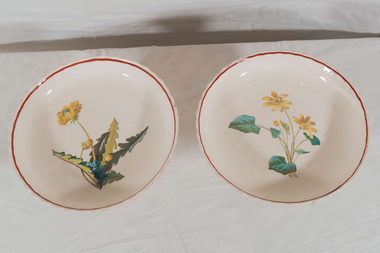 English Pair of Creamware Cake Stands Painted with Flowers