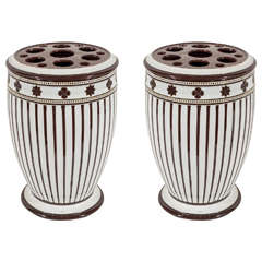 Pair of 19th Century Wedgwood Striped Brown and White Covered Vases