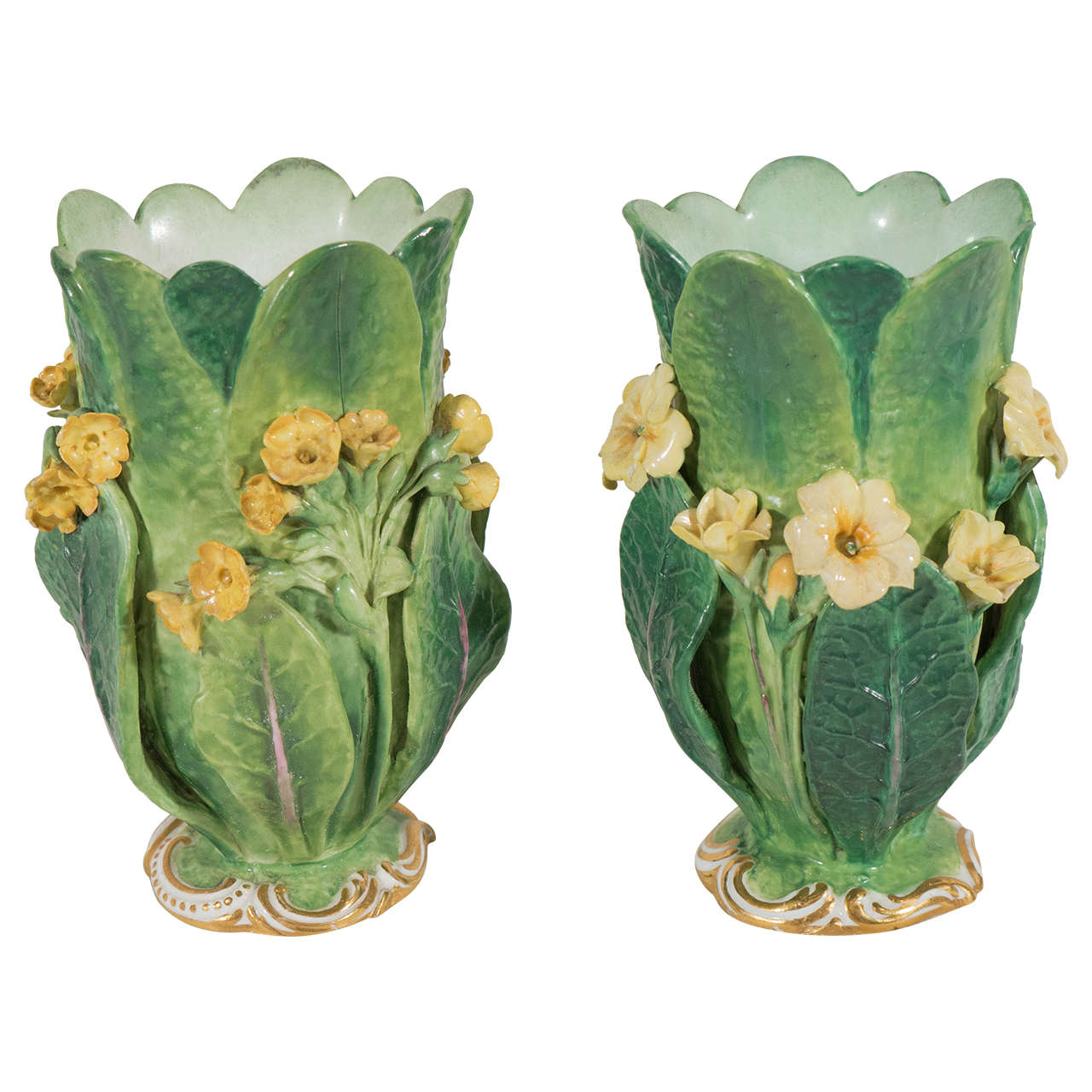 Pair of Small Green Minton Vases at 1stDibs