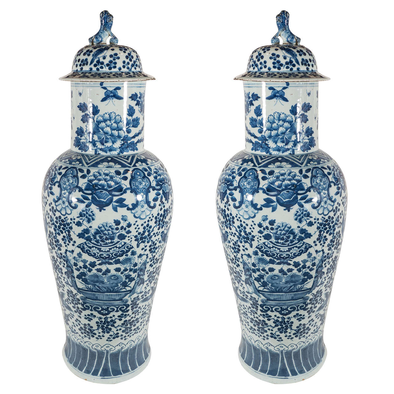 Pair of Large Blue and White Chinese Porcelain Vases at 1stDibs large