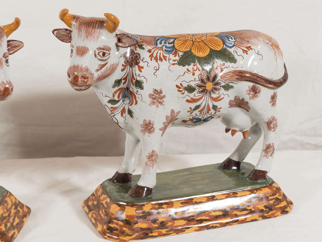 Pair Of Polychrome Dutch Delft Cows At 1stdibs