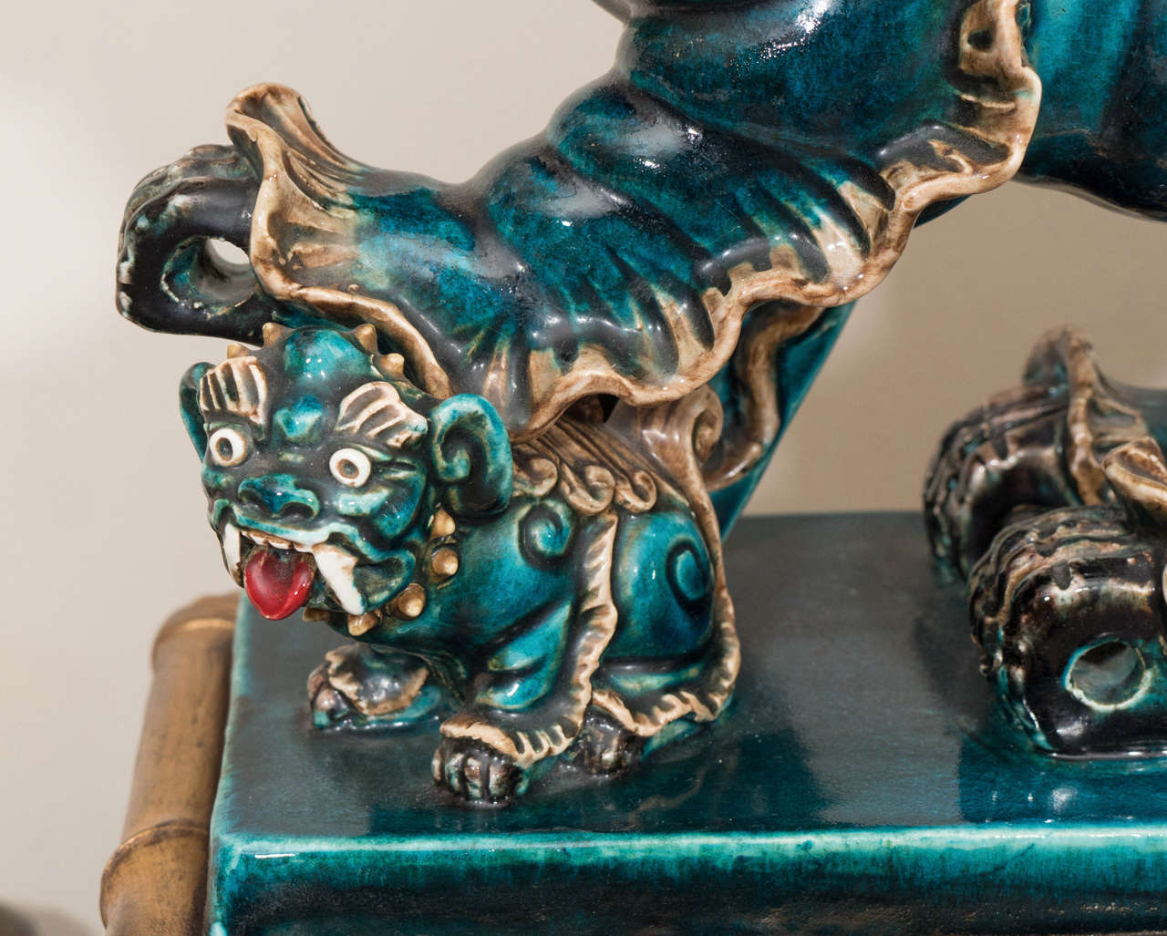 Mid-20th Century Pair of majolica dragon sculptures