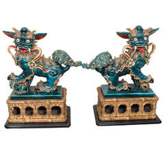Pair of majolica dragon sculptures
