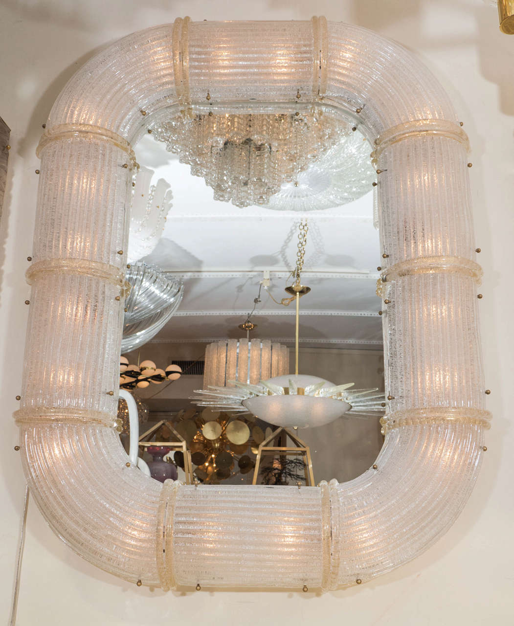 Italian Illuminated fluted glass elliptical mirror