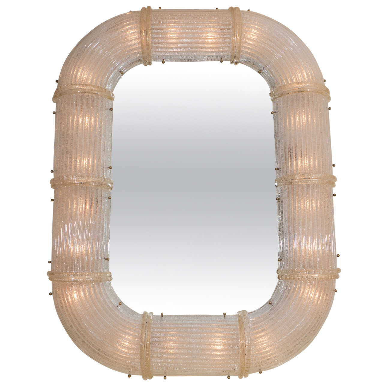 Illuminated fluted glass elliptical mirror