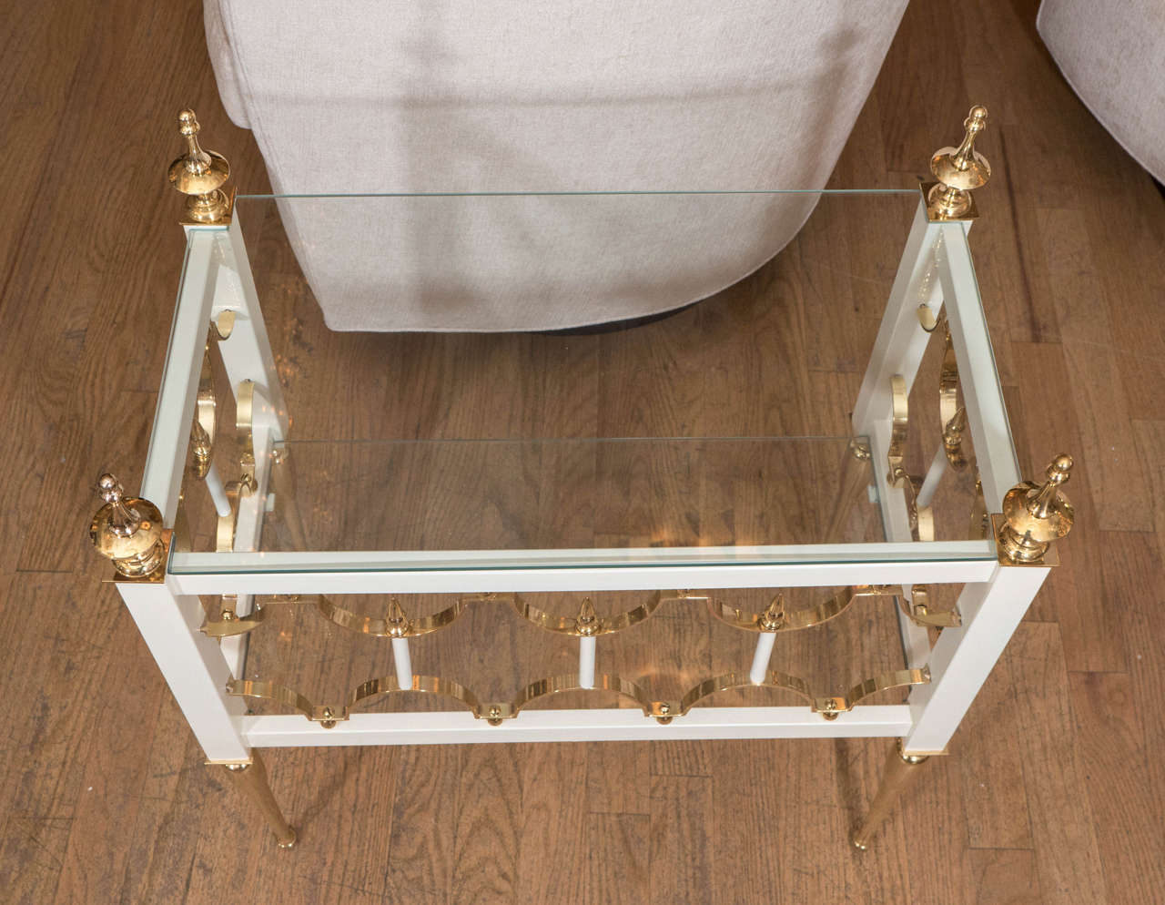 Mid-20th Century Pair of rectangular brass and white enameled metal side tables