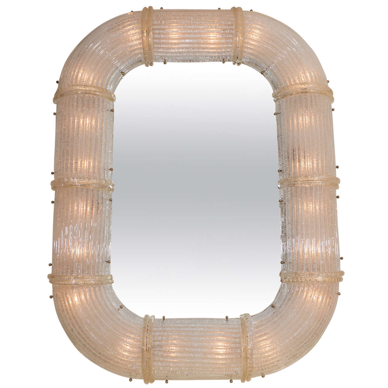 Illuminated fluted glass elliptical mirror at 1stdibs