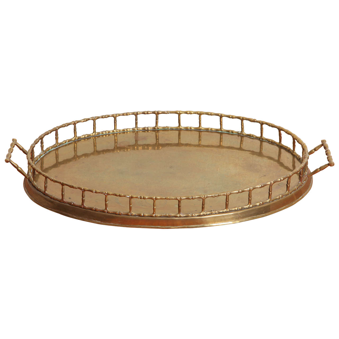 Polished Oval Brass Faux Bamboo Tray