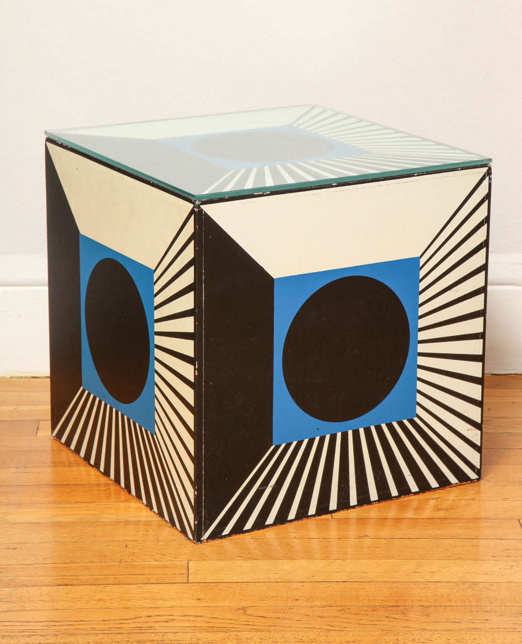 Pair of Fornasetti Style Italian Cube Tables with Glass Tops