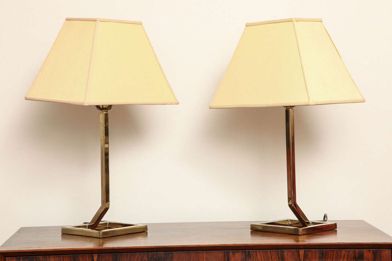 Pair of Brass Table Lamps, American circa 1970 In Good Condition In Chicago, IL