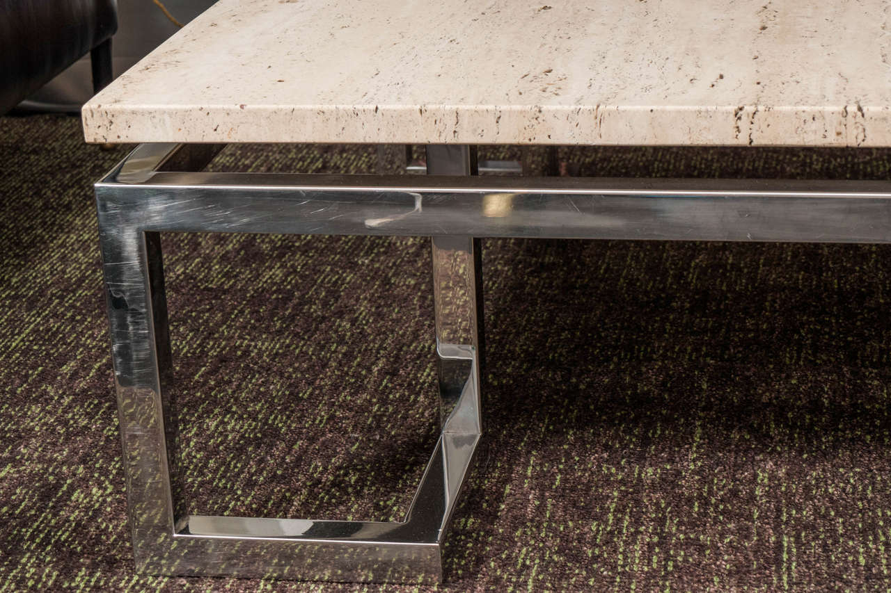 American Large Greek Key Travertine Table