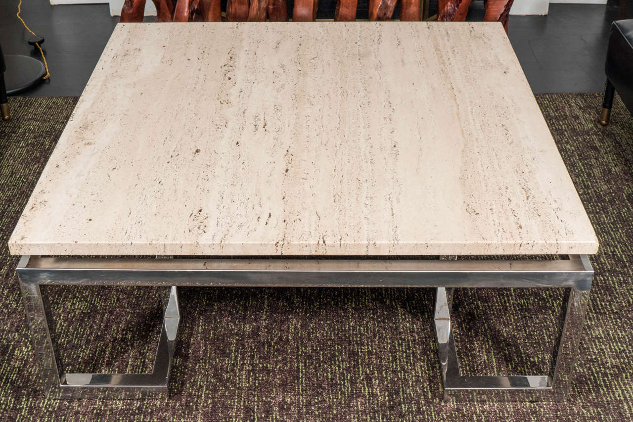 Large Greek Key Travertine Table In Good Condition In Newburgh, NY