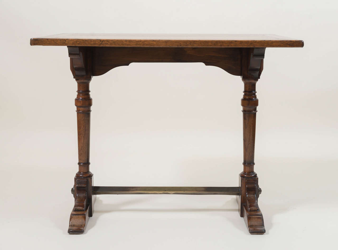 Brass Late 19th Century English Oak Library Table