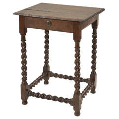 Antique 18th Century English Jacobean Style Twist Leg Oak Side Table