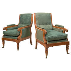 Pair of 19th Century English William IV Mahogany Bergere Chairs
