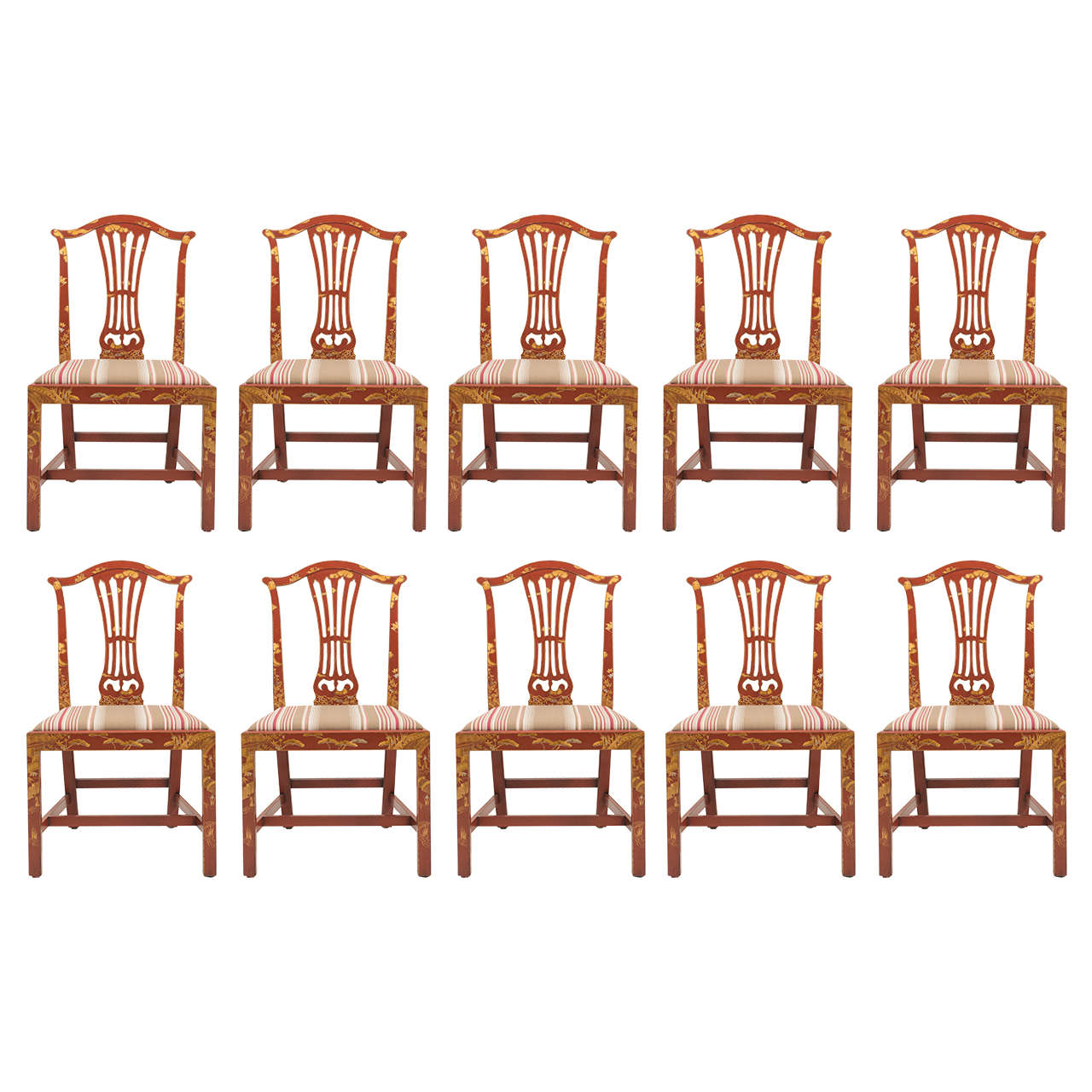 Set of Ten Georgian Style Japanned Side Chairs For Sale