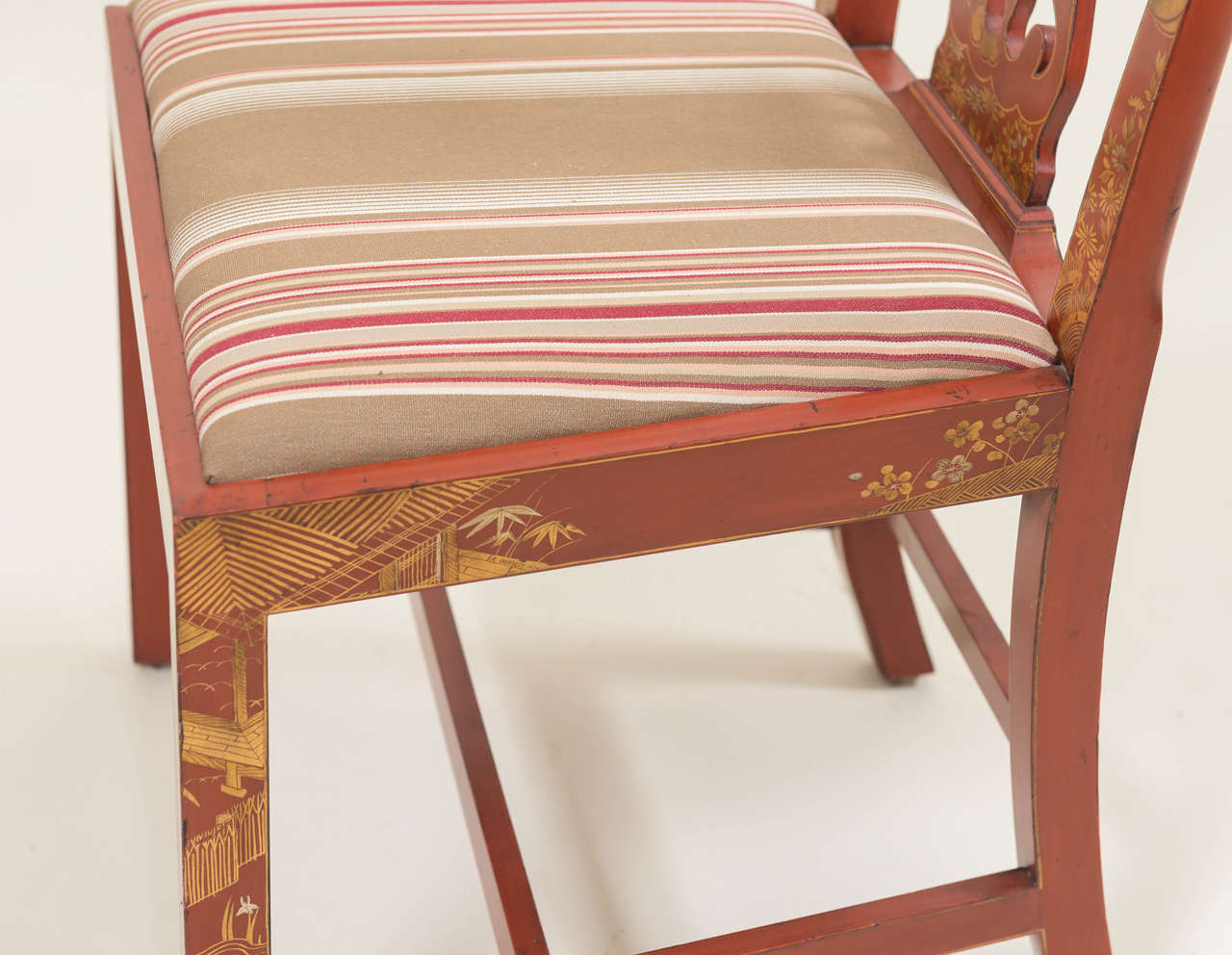 Fabric Set of Ten Georgian Style Japanned Side Chairs For Sale