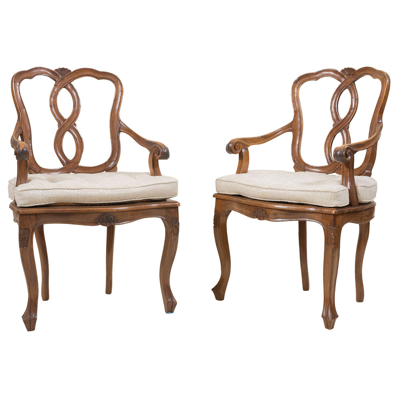Pair of Italian Walnut Armchairs For Sale