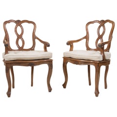 Vintage Pair of Italian Walnut Armchairs