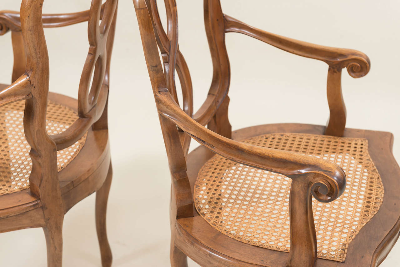 Paar italienische Sessel aus Nussbaumholz (Gehstock) im Angebot