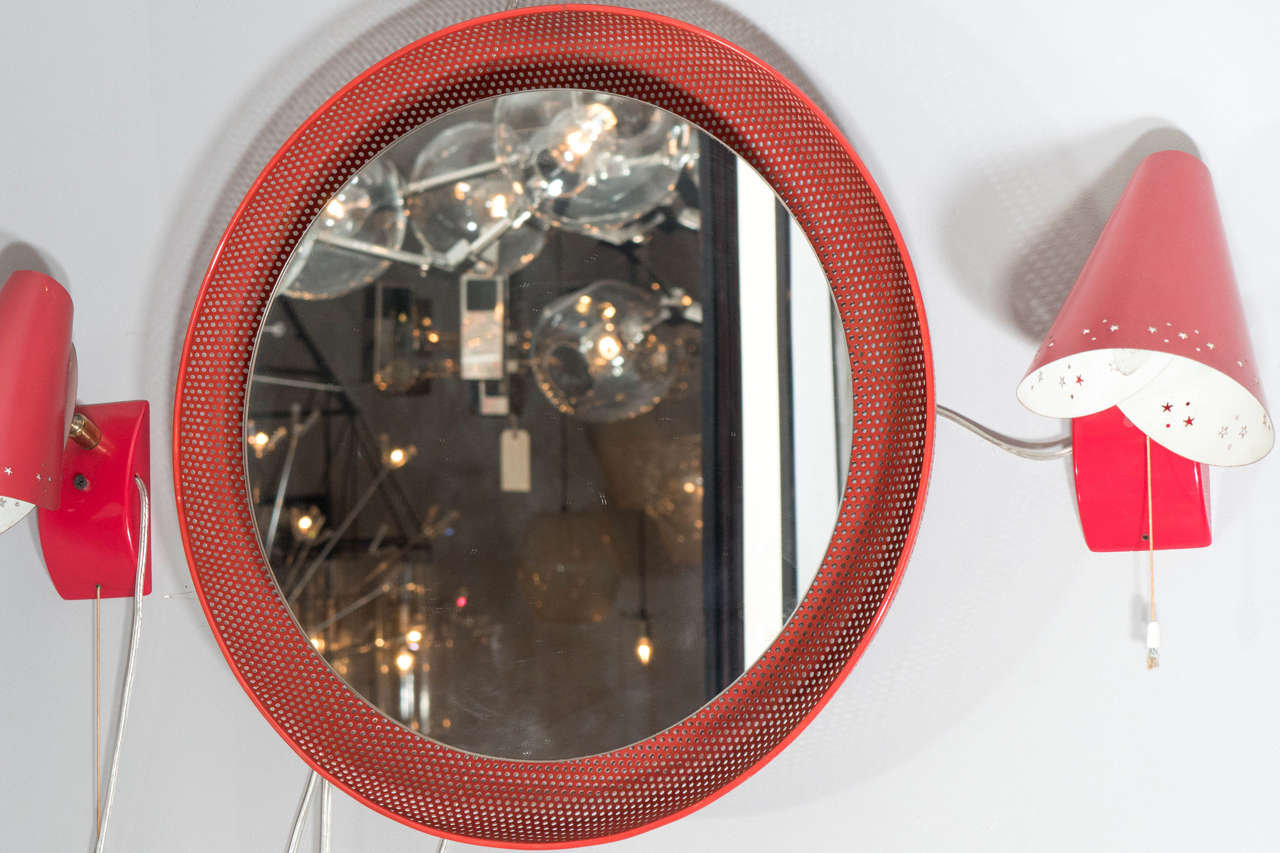 1960s Red Painted Italian Mirror