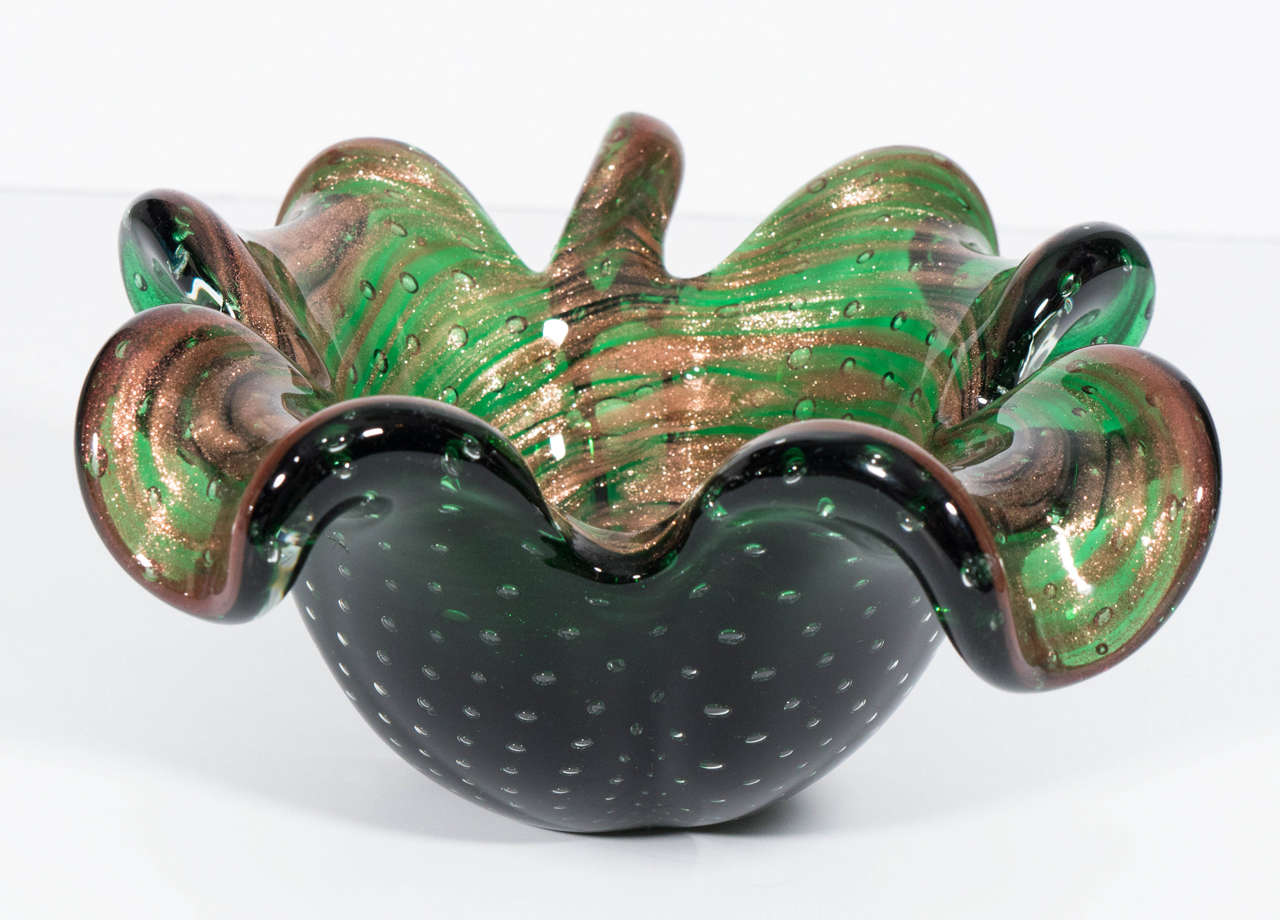 Green and Gold Murano Glass Dish