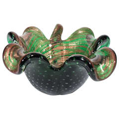 Green and Gold Murano Glass Dish